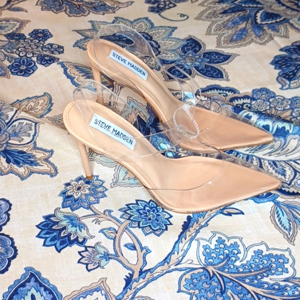 Steve Madden Vienne Clear & Nude Strappy High Heels Pumps - Picture 1 of 10